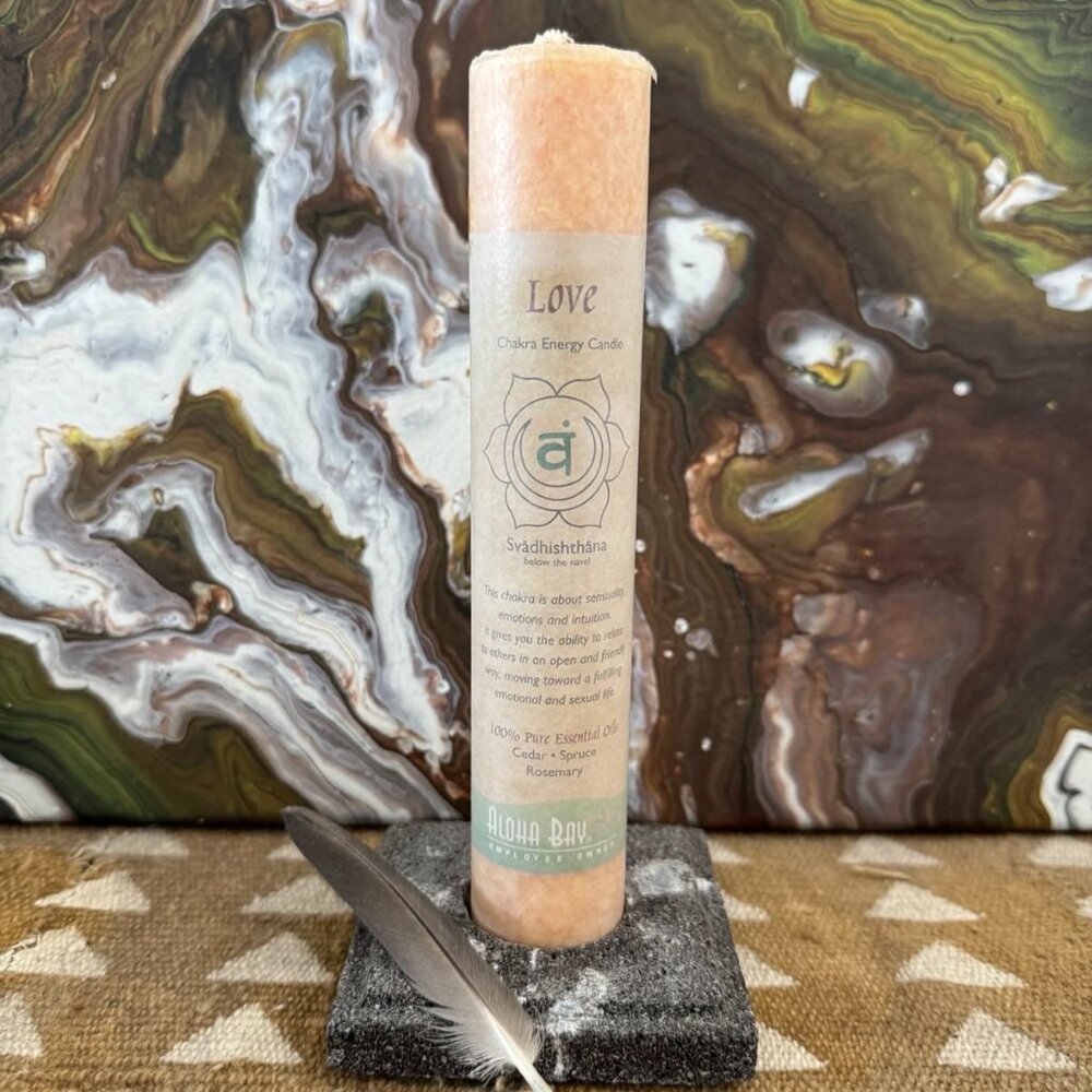 Heart Chakra Candle & Lava Stone Holder | 8 Inch Love Pillar w/ Essential Oils
